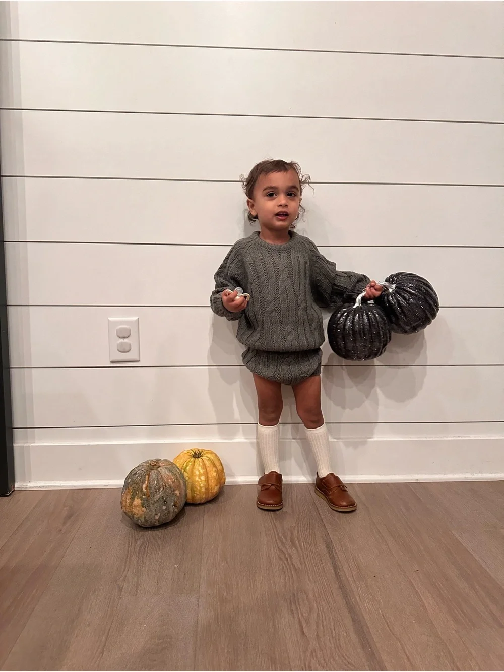 Rylee + Cru Charcoal Cable Knit Crew Sweater & Bloomer Set boys
